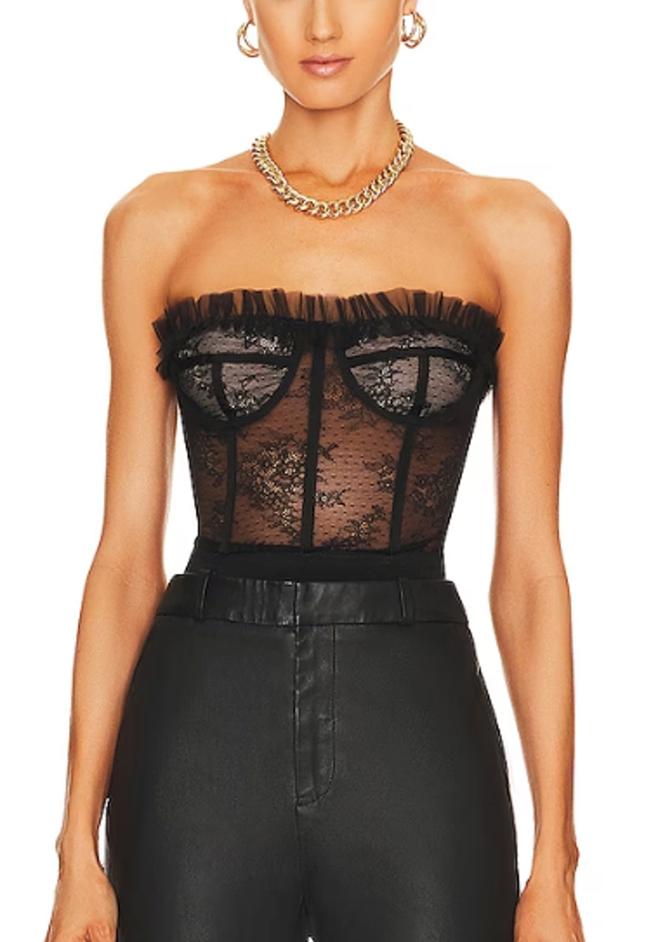 NBD Black Lace Corset Top Large Bustier Lace Tulle WhimsyGoth Cocktail $200 NEW - Picture 1 of 8